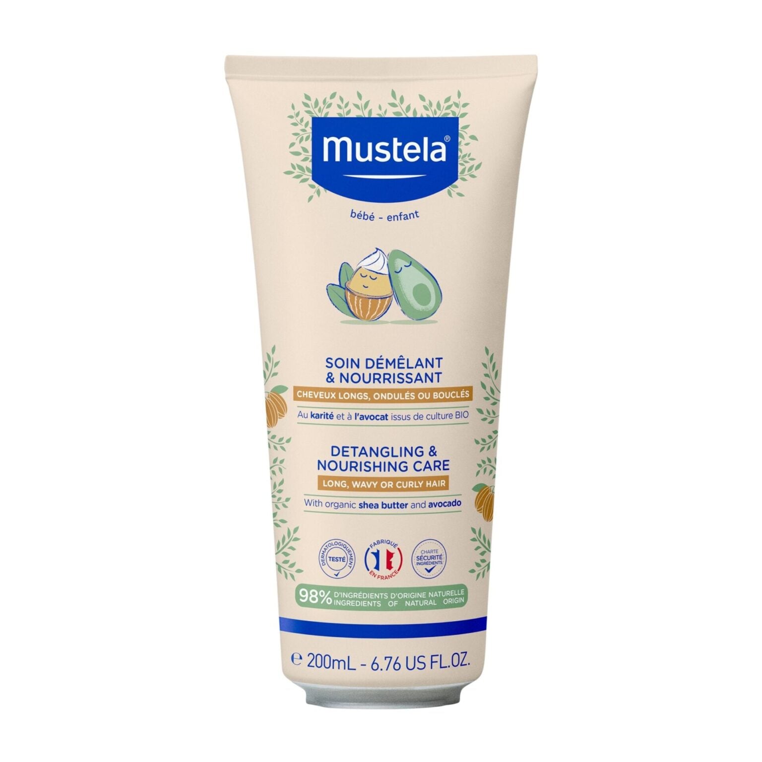 Mustela detangling and nourishing care product on a white background
