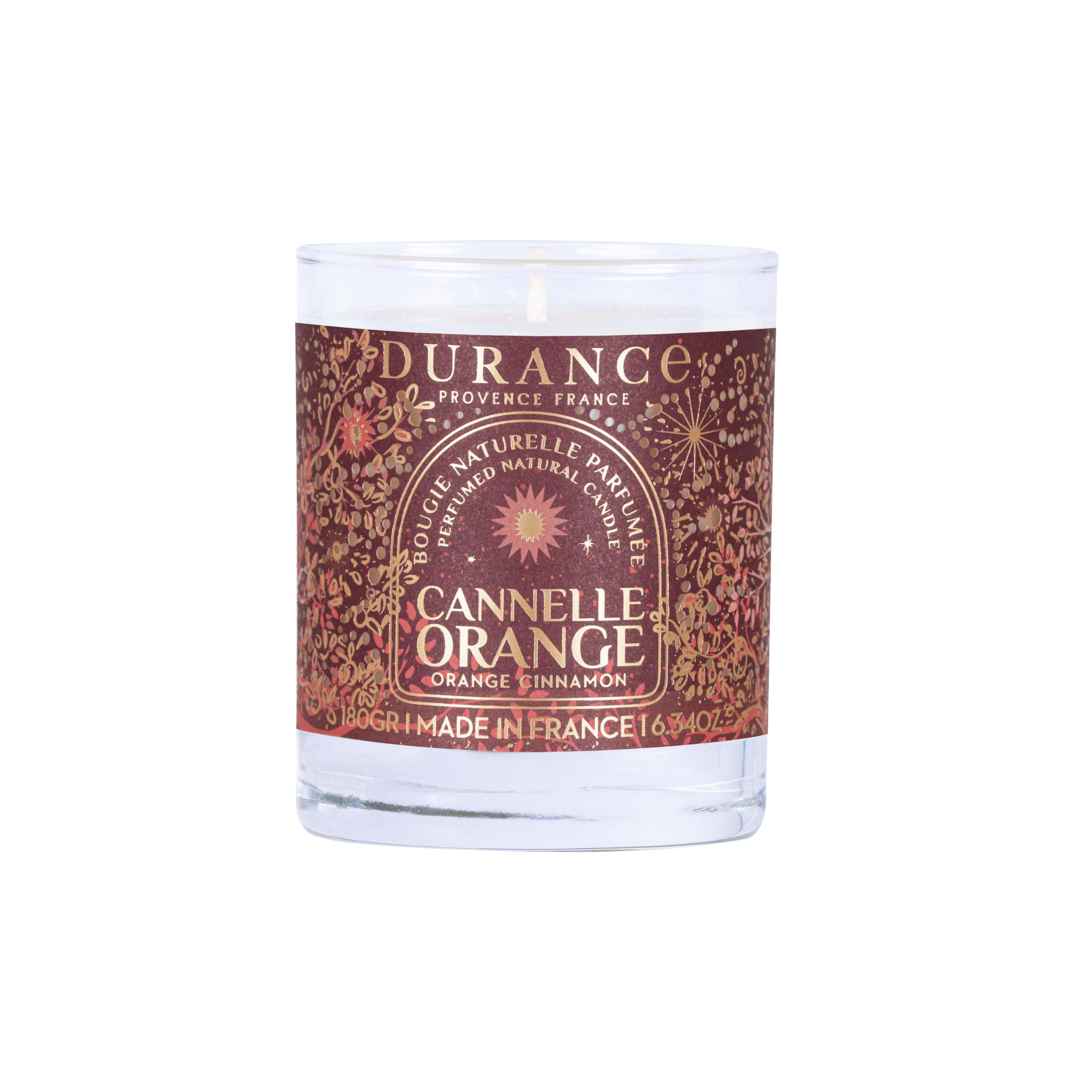 Candle with 'Durance' label on a white background