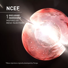 Spherical medical device with NCEF text and meso-injections reference on a dark background