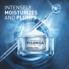 Filorga Hydra-Hyal cream with syringe on a blue background