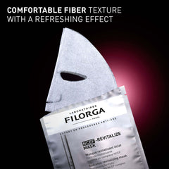Filorga NCEF-Revitalize mask packaging with text about comfortable fiber texture and refreshing effect.