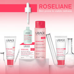 Uriage Roseliiane skincare products on a pink background