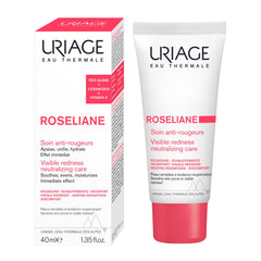 Uriage Roseliiane visible redness neutralizing care packaging and tube on a white background
