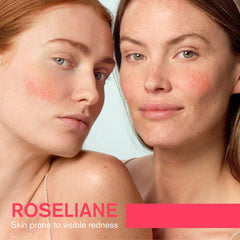 Two women with visible redness on their skin, featuring the brand 'ROSELIANE'.