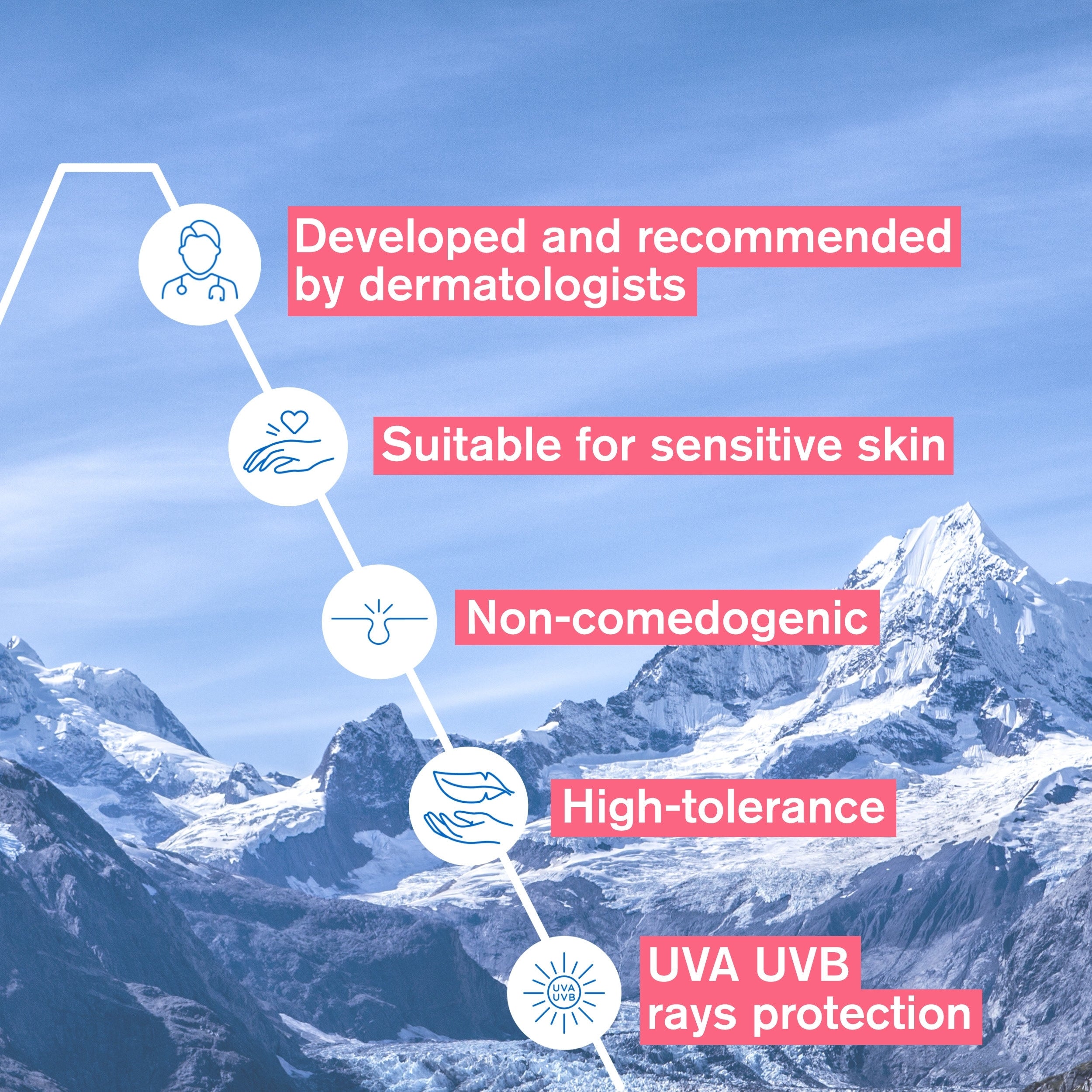 Mountain landscape with dermatologist approval text overlay