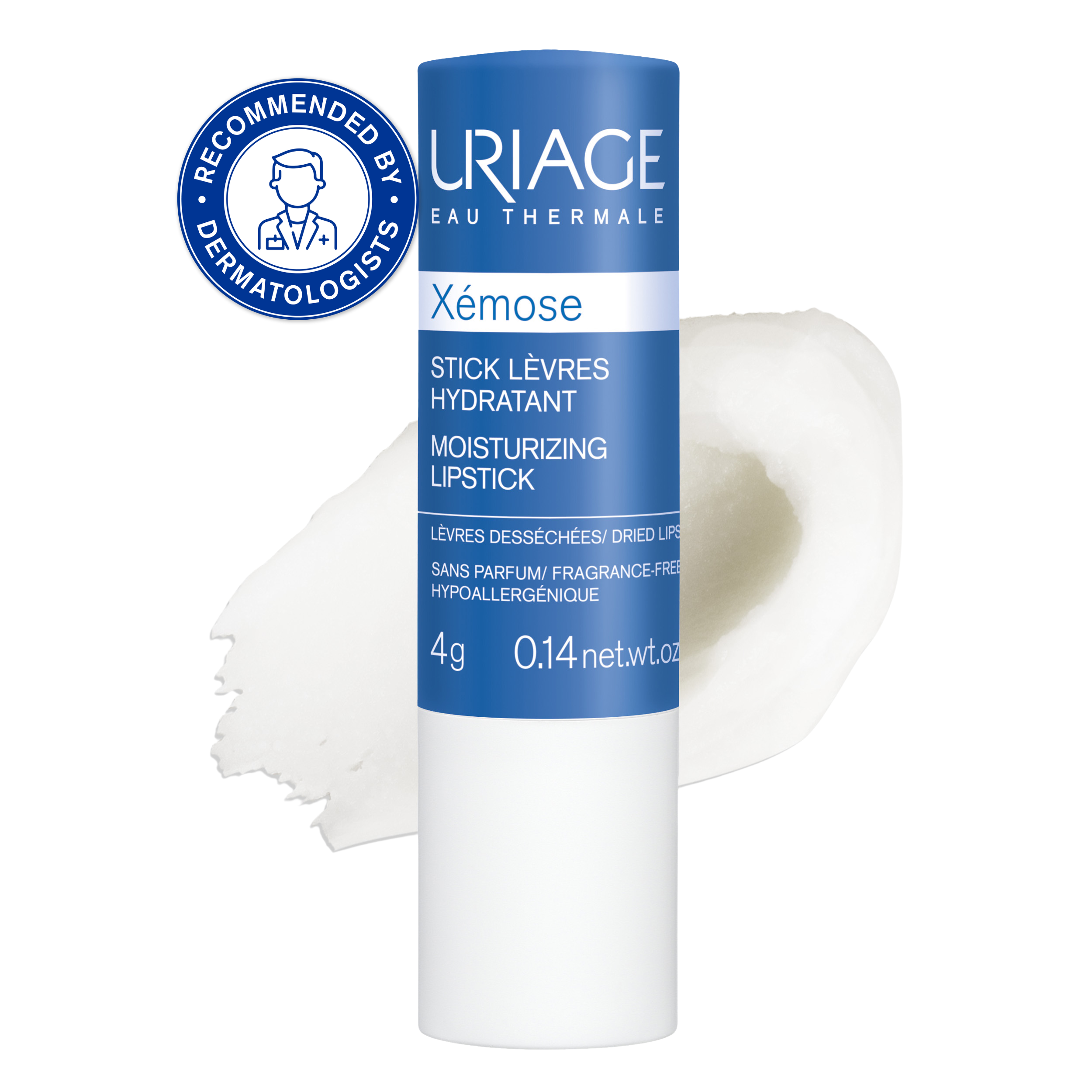 Uriage Xémose moisturizing lipstick stick on a white background