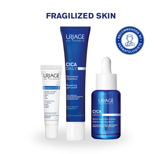 Uriage CICA Daily skincare products for fragilized skin on a white background