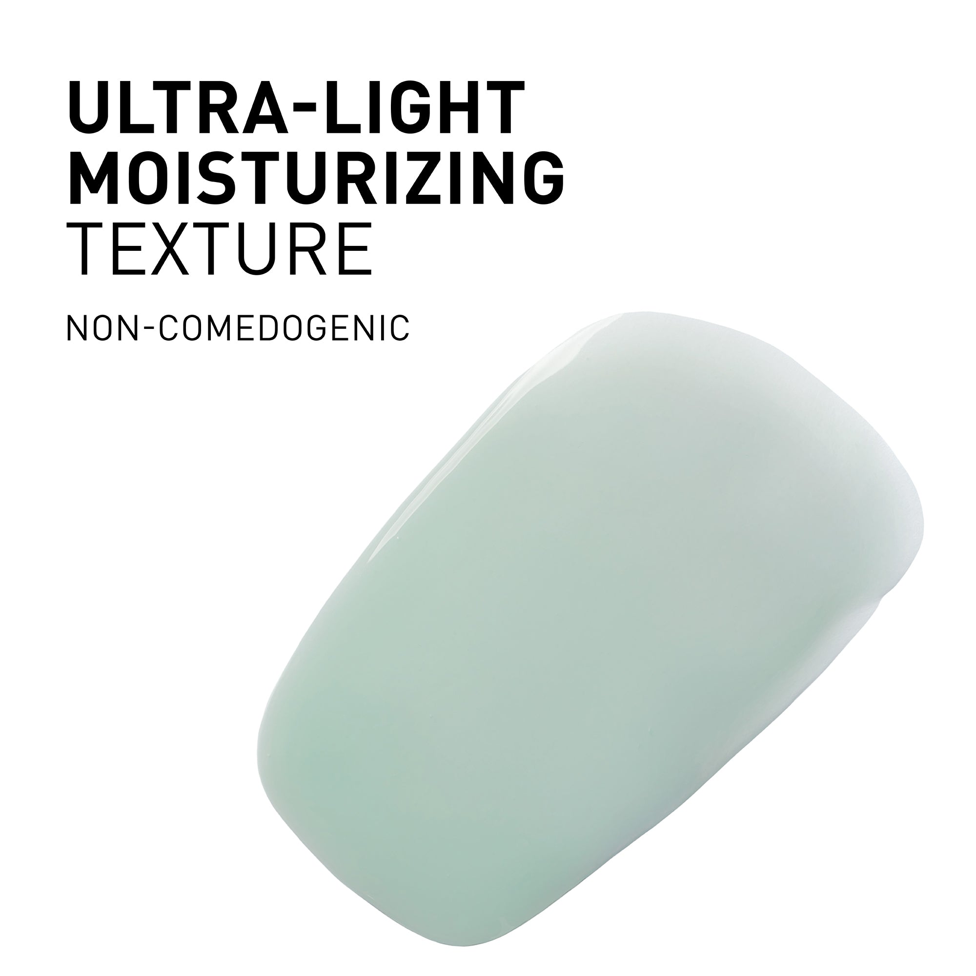 Light blue bar of soap with text about moisturizing texture on a white background