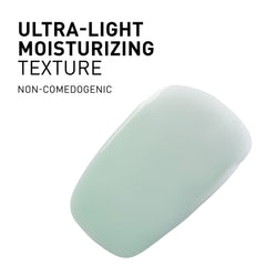 Light blue bar of soap with text about moisturizing texture on a white background