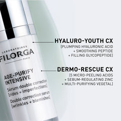 Filorga skincare serum with product names and ingredients on a white background