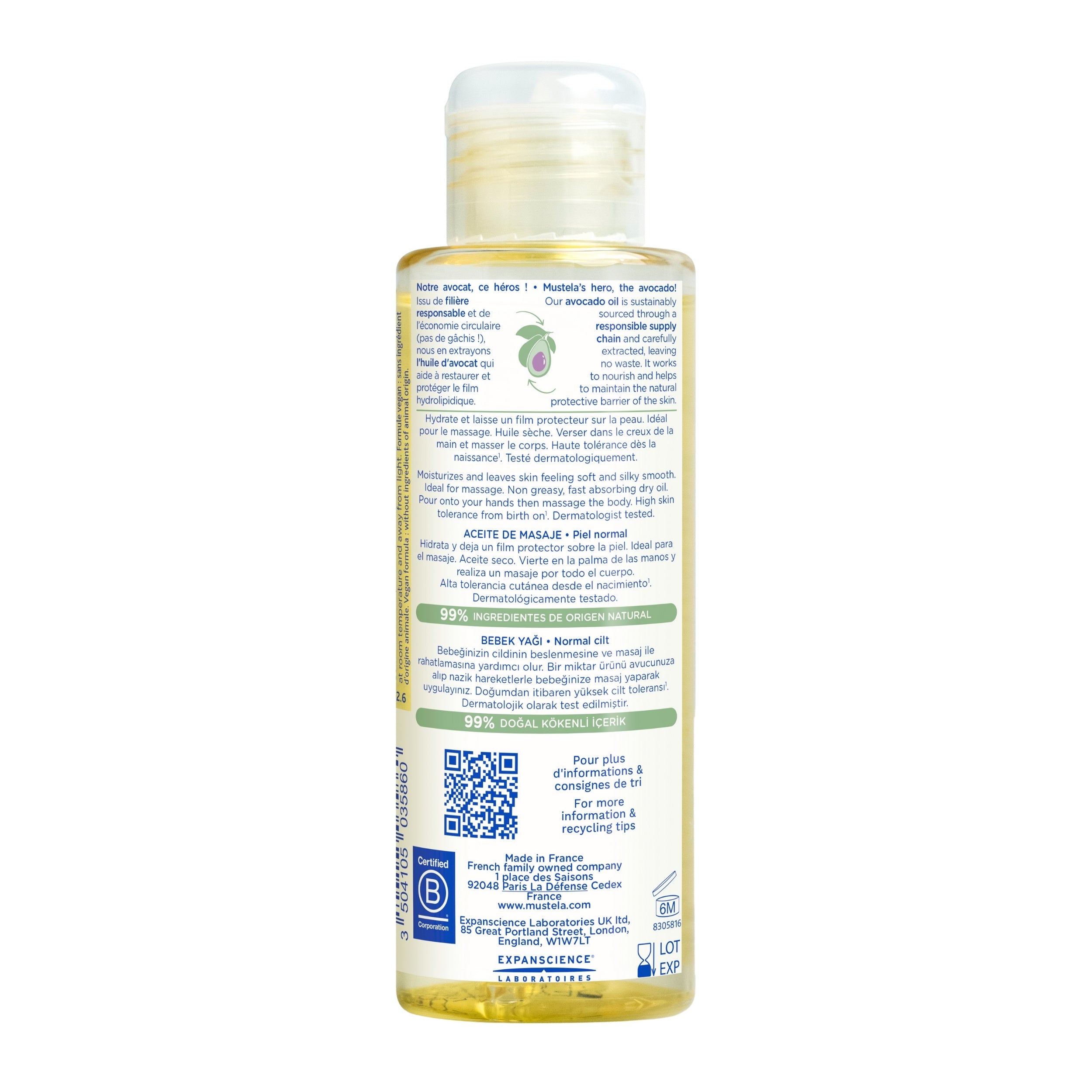 Mustela Baby Massage Oil product Back image 