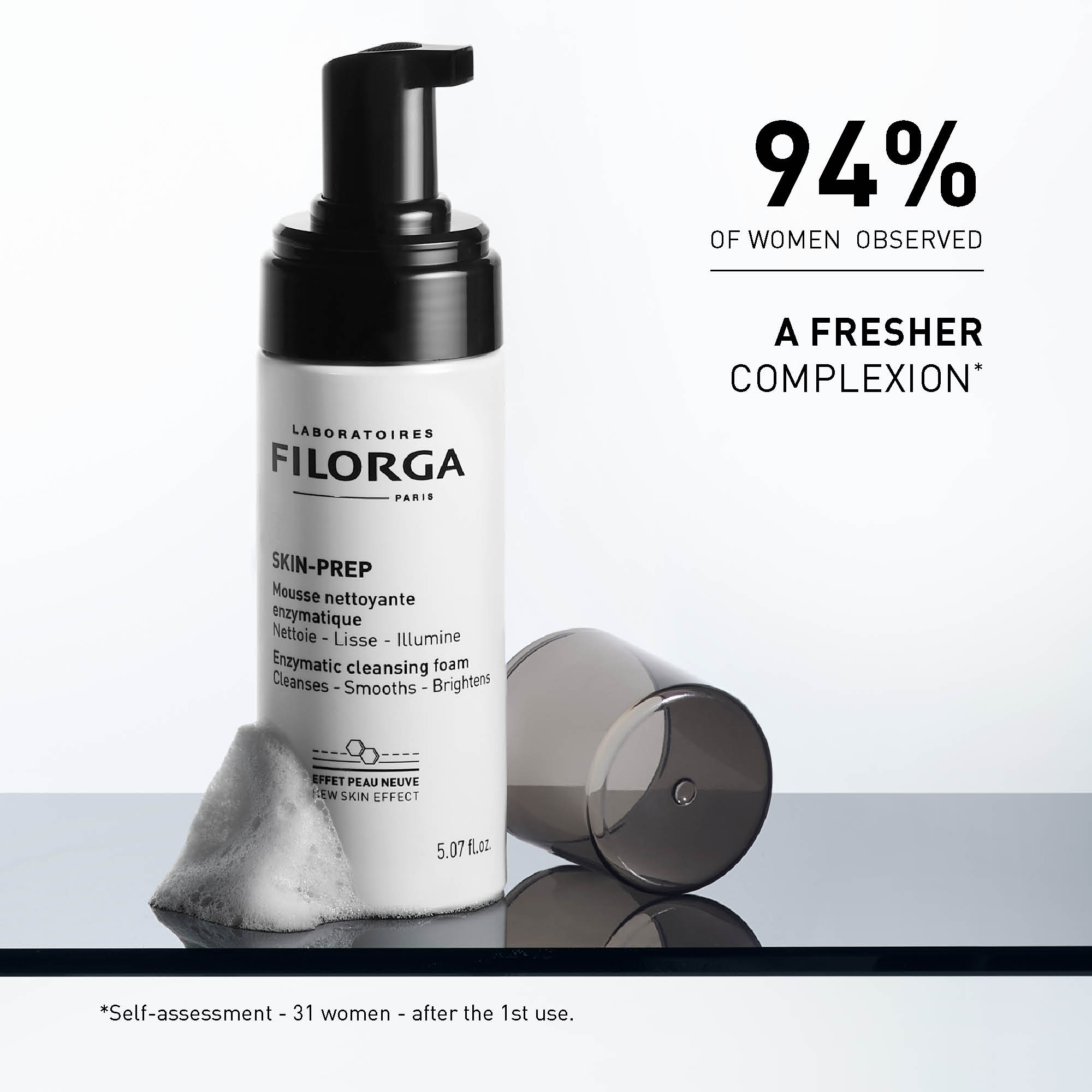 Filorga skincare product with a gray towel on a white background