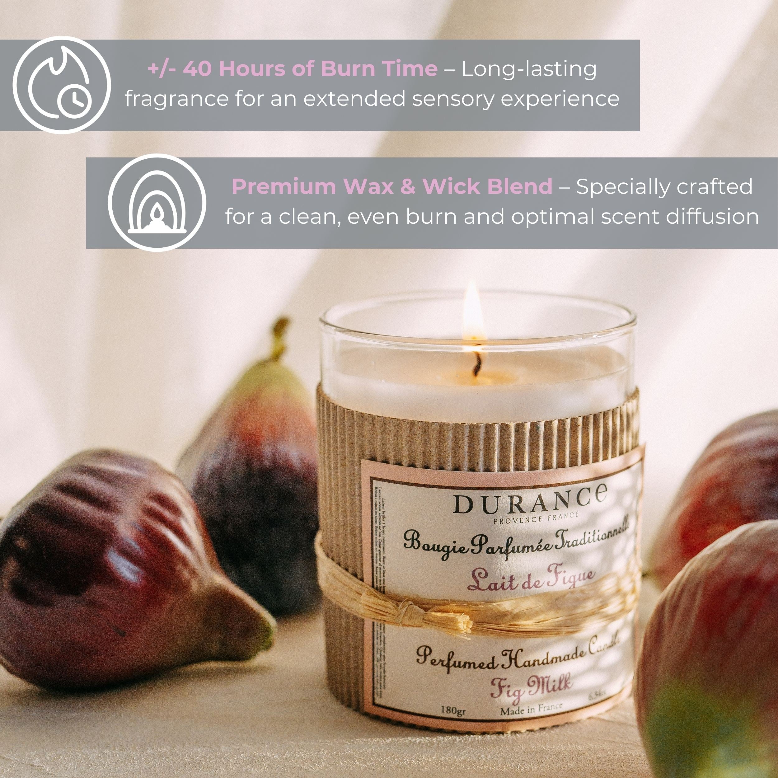 Durance Perfumed Handmade Candle 180 gr Fig Milk key features
