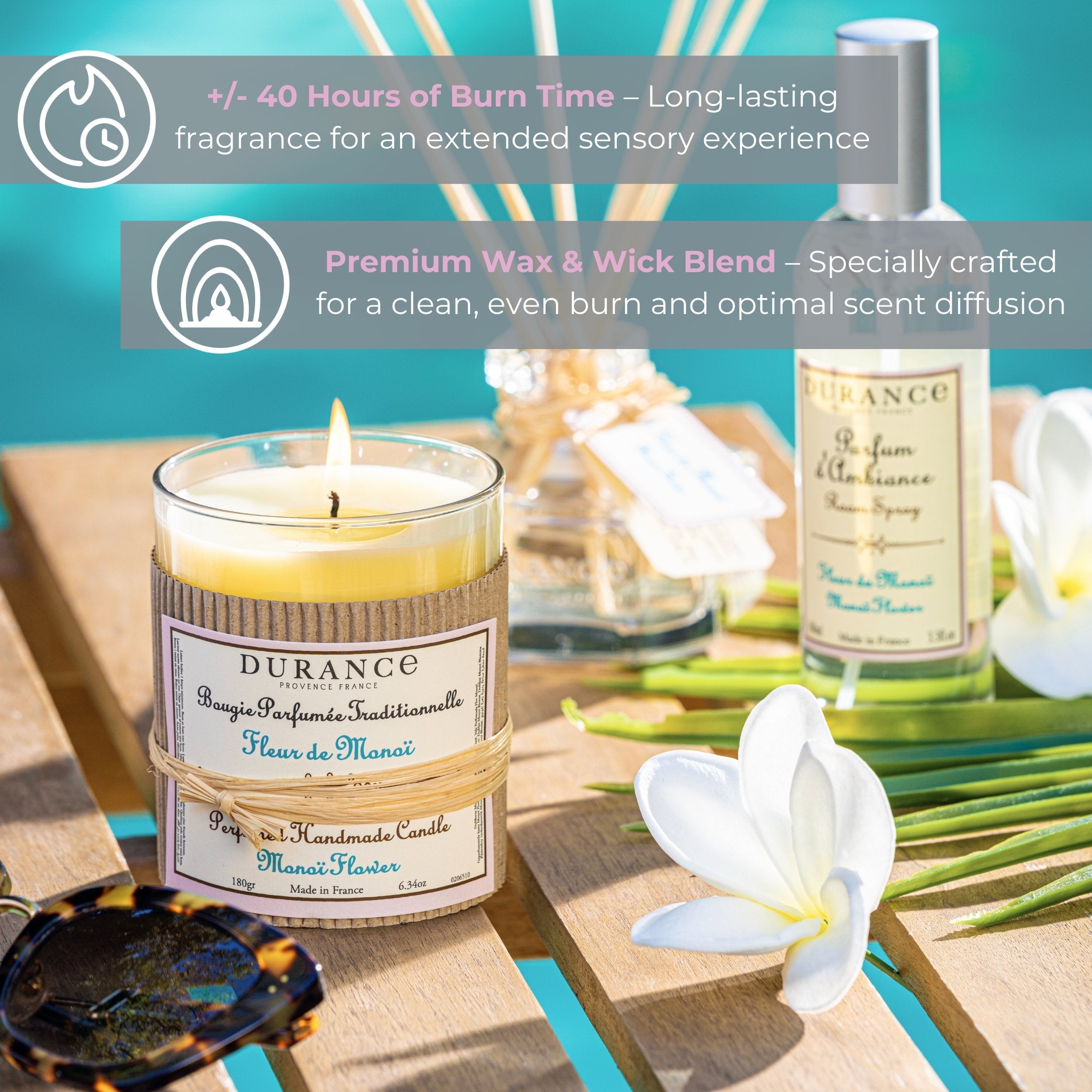 Durance Perfumed Handmade Candle 180g Monoï Flower Key features
