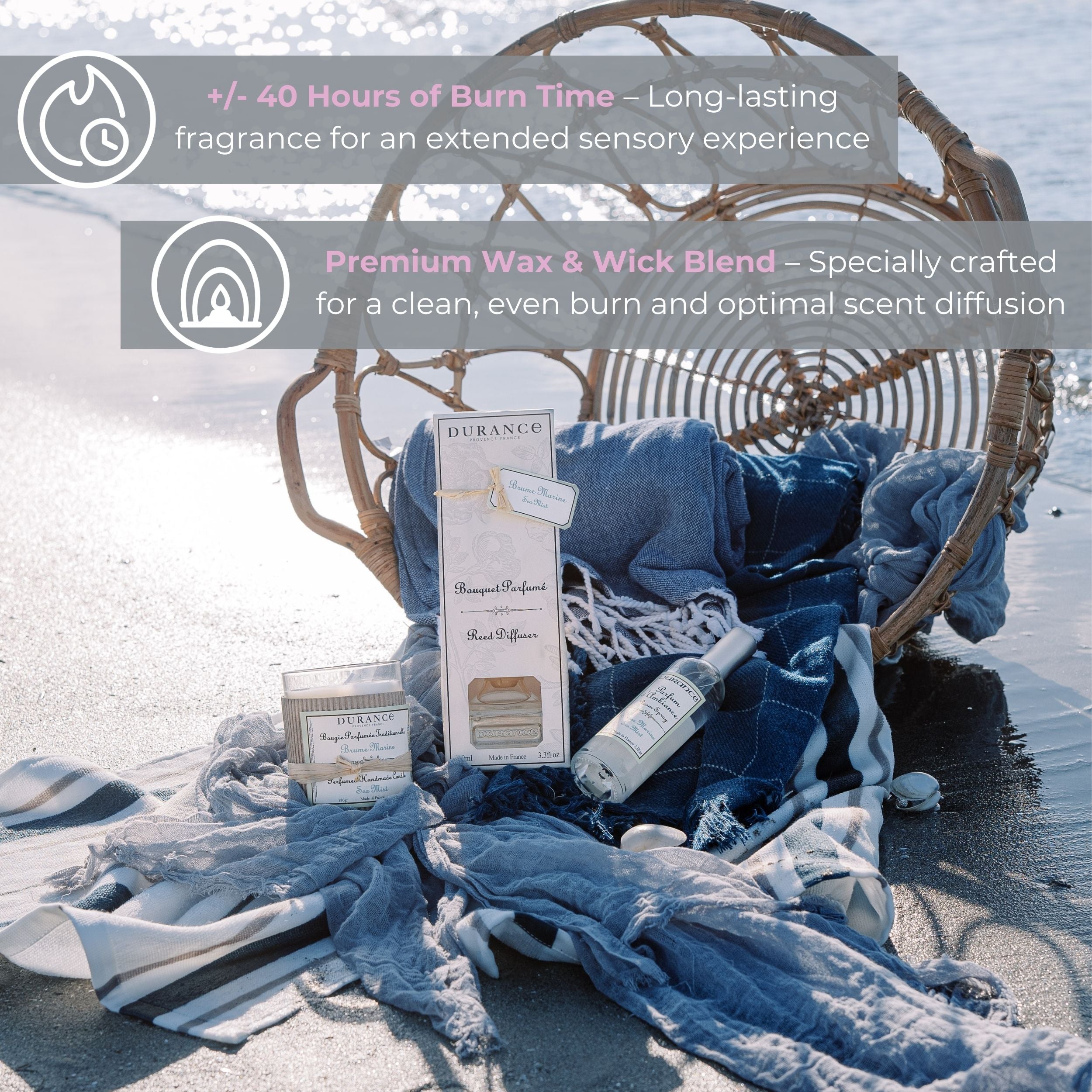 Durance Perfumed Handmade Candle 180g Sea Mist  key features
