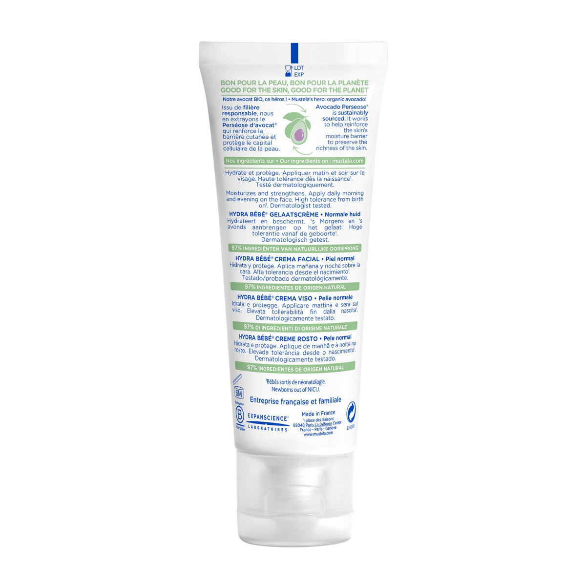 Mustela Hydra Baby Facial-Cream product back image 