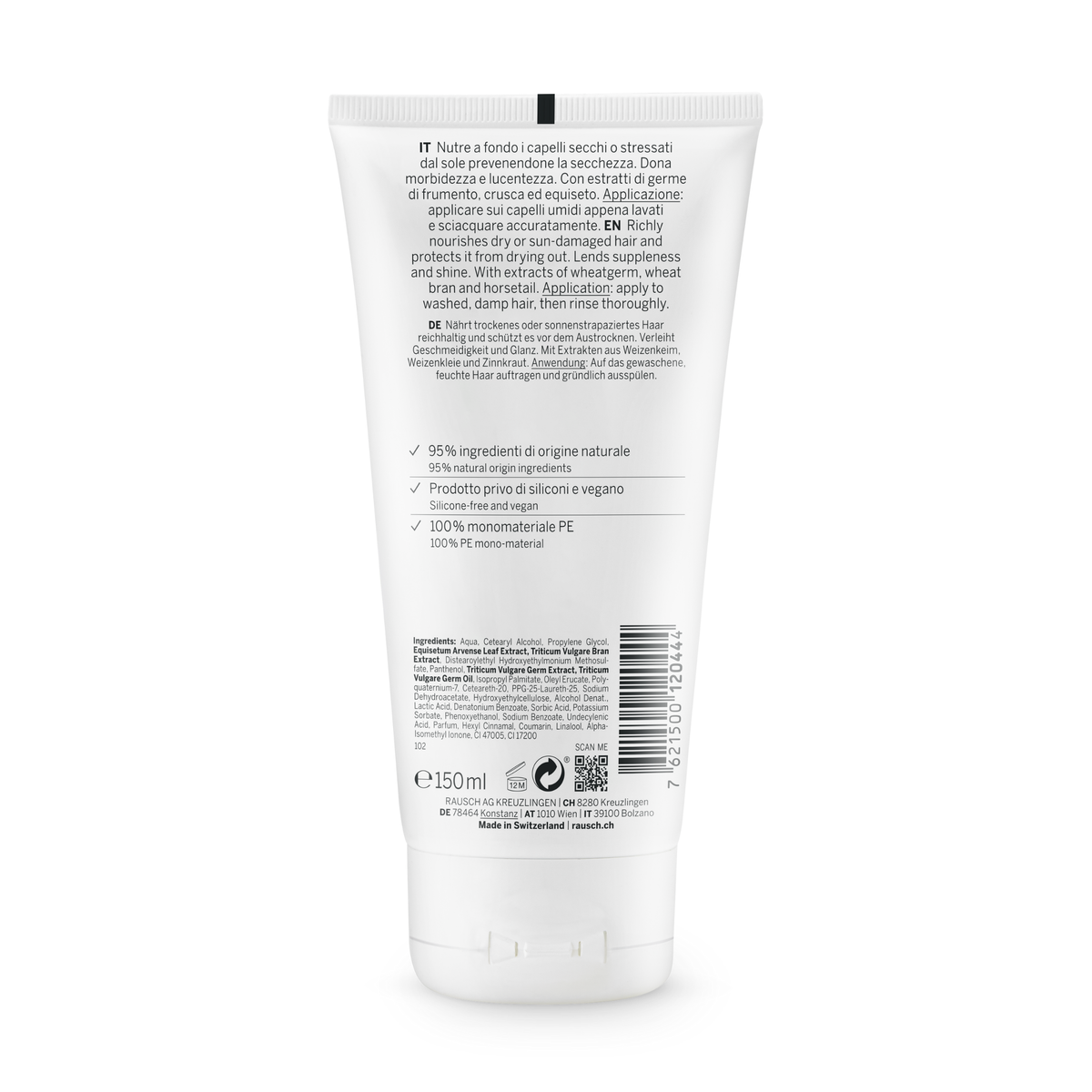 White tube with text and a barcode on a white background