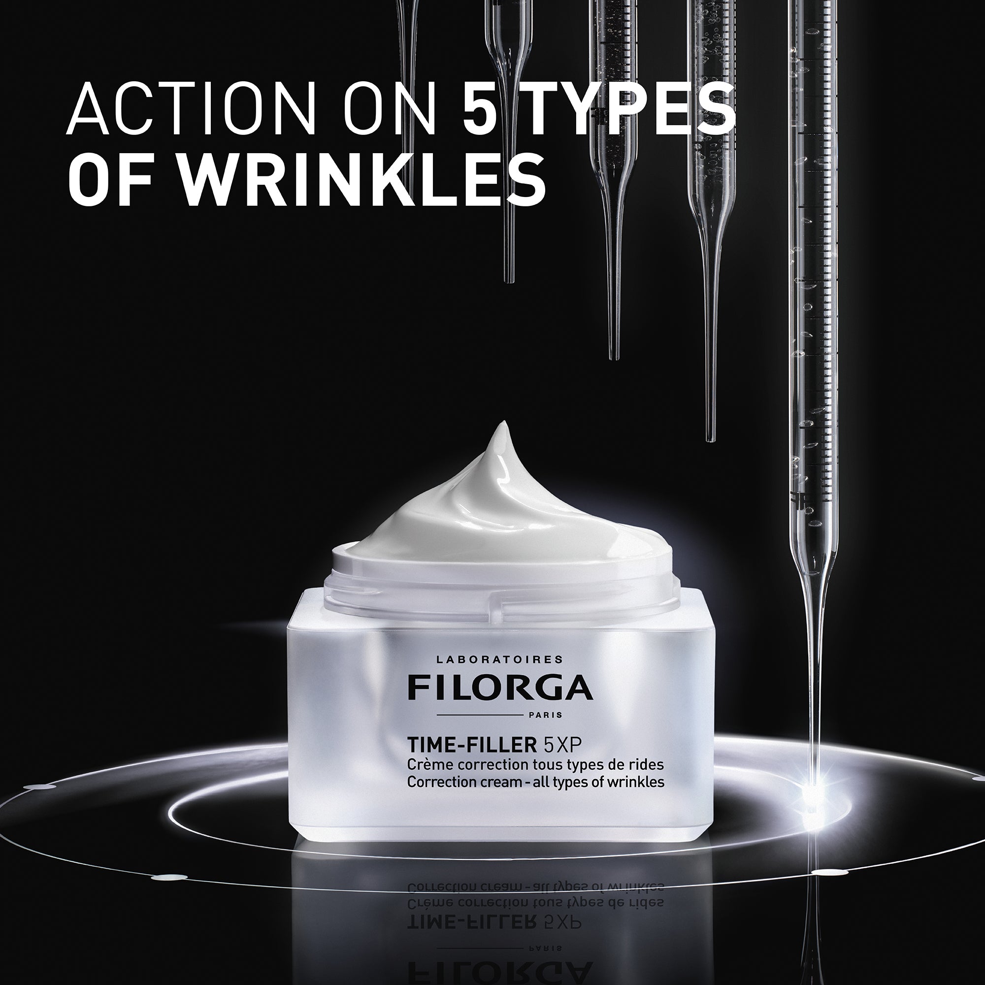 FilorgaTime-Filler SXP cream jar with text on a black background