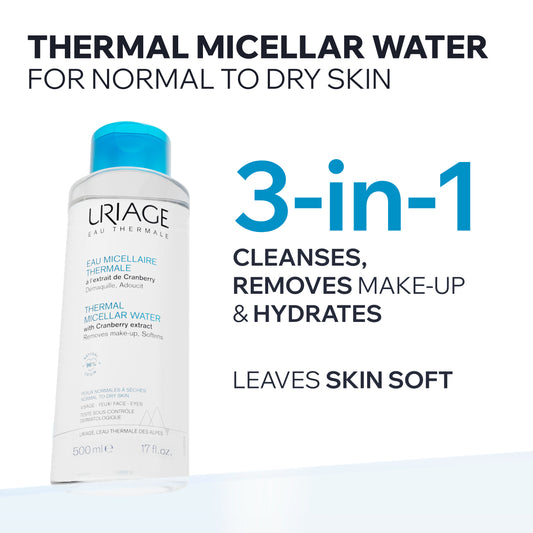 Uriage Micellar Water 500ml – Hydrating Cleanser for Dry Skin