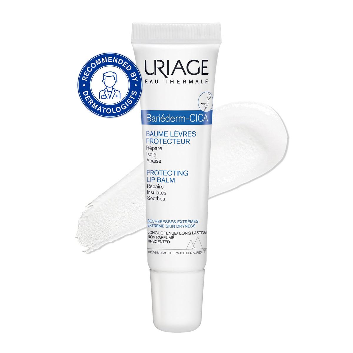 Uriage Bariéderm-CICA lip balm on a white background