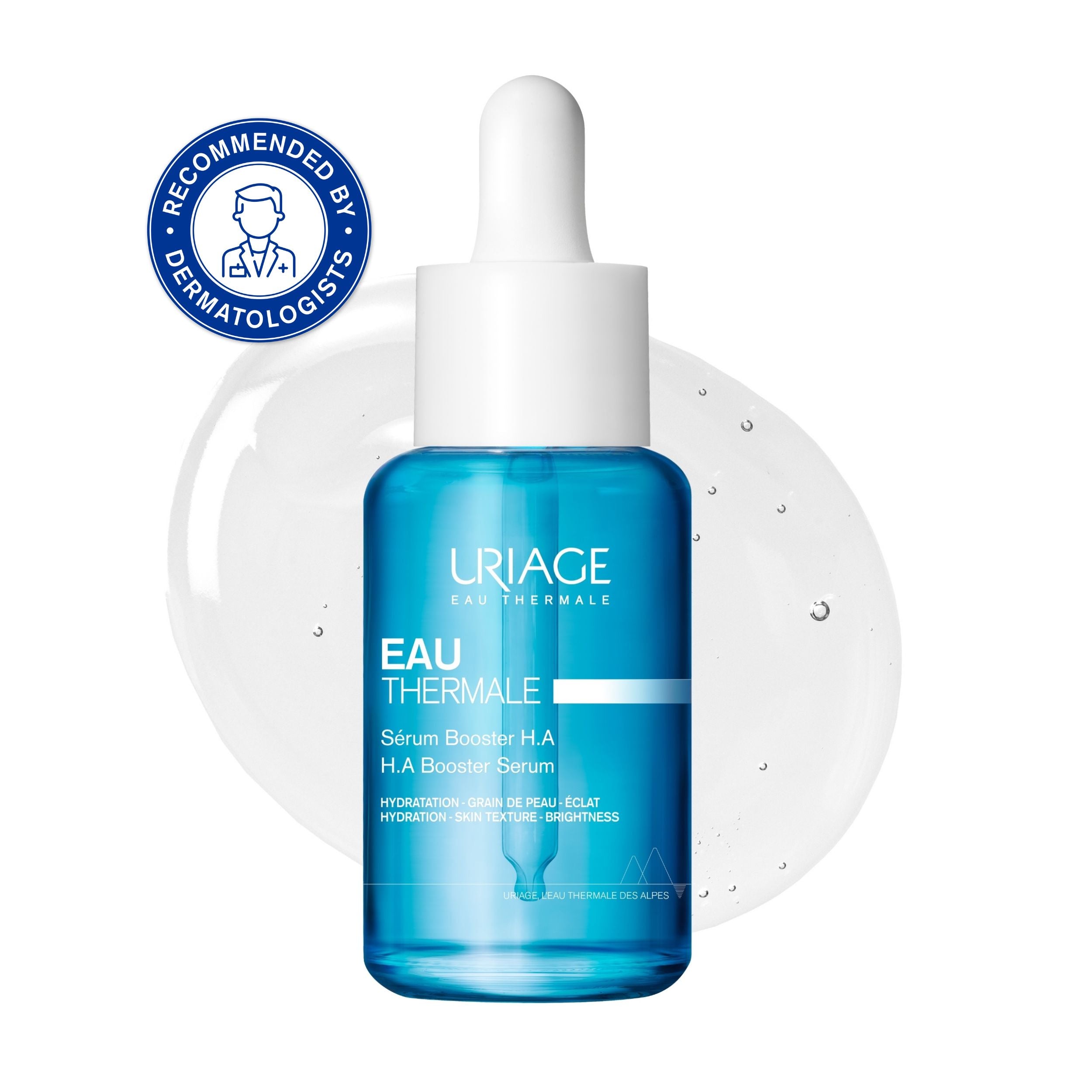 Uriage Eau Thermale serum bottle with dropper on a white background
