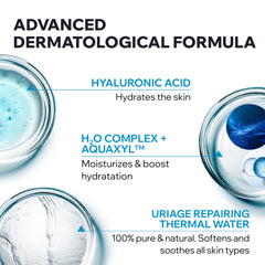 Advertisement for advanced dermatological formula with hydration benefits on a white background