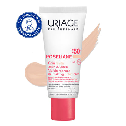 Uriage Roseliiane visible redness neutralizing tinted care SPF 50+ on a white background