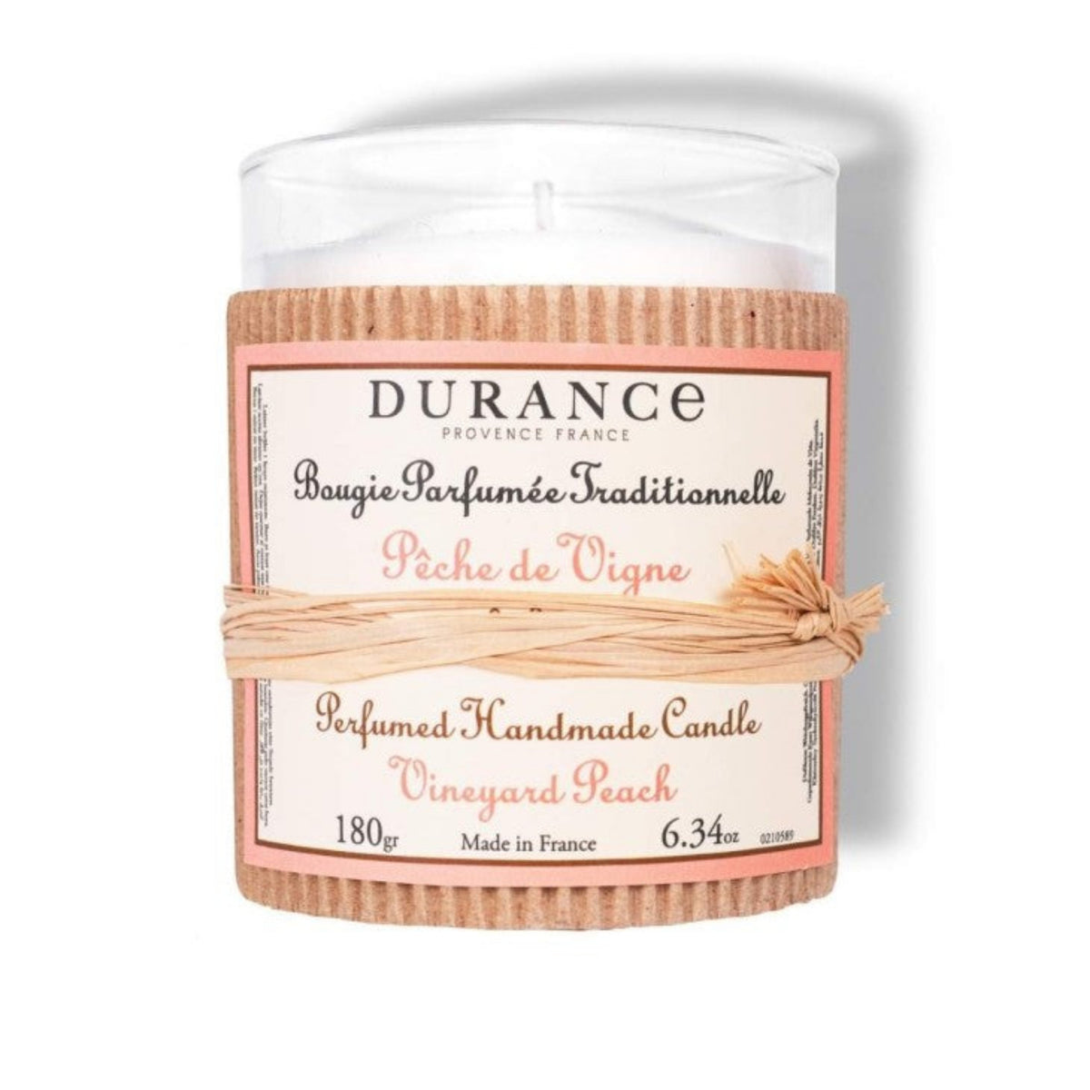 Durance Perfumed Handmade Candle with vineyard peach fragrance on a white background